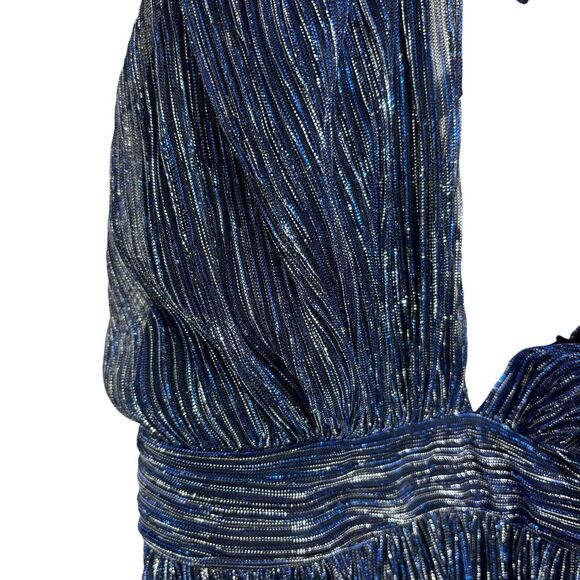 NWT Lulus Stunner Shiny Metallic Backless Maxi Dress Blue Prom Homecoming Size S - Picture 5 of 14